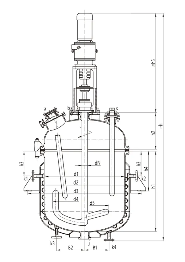 المفاعل المبطن بالزجاج بسعات من K1000L إلى K6300L